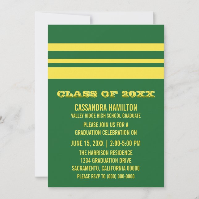 Green/Yellow Bold Stripe Graduation Invite (Front)