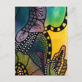 Green Yellow Botanical Abstract Postcard