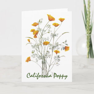Green Yellow California Poppy Watercolor Painting  Card
