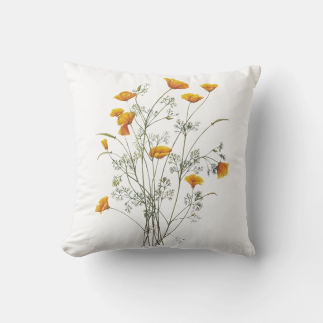 Green Yellow California Poppy Watercolor Painting  Cushion (Front)