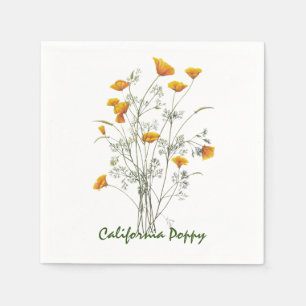 Green Yellow California Poppy Watercolor Painting  Napkin