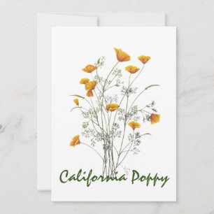 Green Yellow California Poppy Watercolor Painting  Thank You Card
