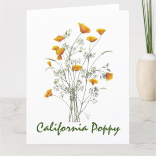 Green Yellow California Poppy Watercolor Painting  Thank You Card