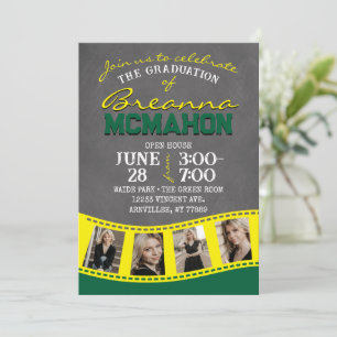 Green & Yellow Chalkboard Filmstrip Graduation Invitation