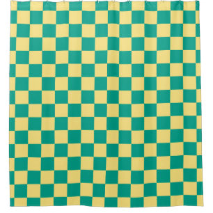 Green + Yellow Chequered Chequerboard Pattern Shower Curtain