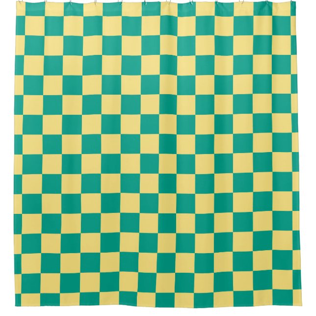 Green + Yellow Chequered Chequerboard Pattern Shower Curtain (Front)