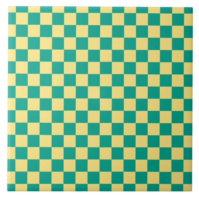 Green + Yellow Chequered Chequerboard Pattern Tile (Front)