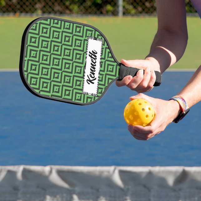 Green & Yellow Chequered Tubes by Kenneth Yoncich Pickleball Paddle (Insitu)