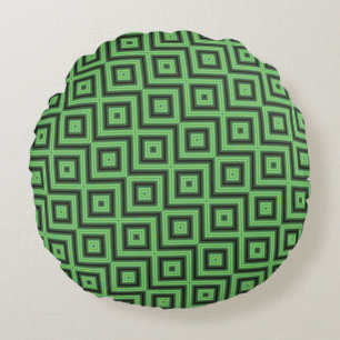 Green & Yellow Chequered Tubes by Kenneth Yoncich Round Cushion
