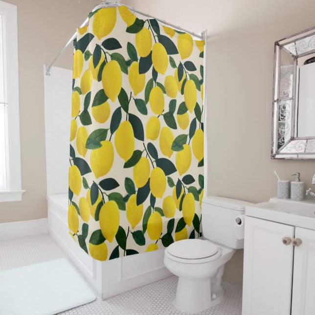 Green& Yellow Citrus Fruit Pattern Lemons Shower Curtain (In Situ)