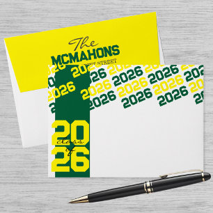 Green Yellow Class of + Return Address Graduation Envelope