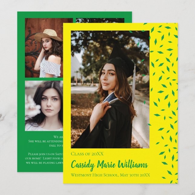 Green Yellow Confetti Graduation Announcement (Front/Back)