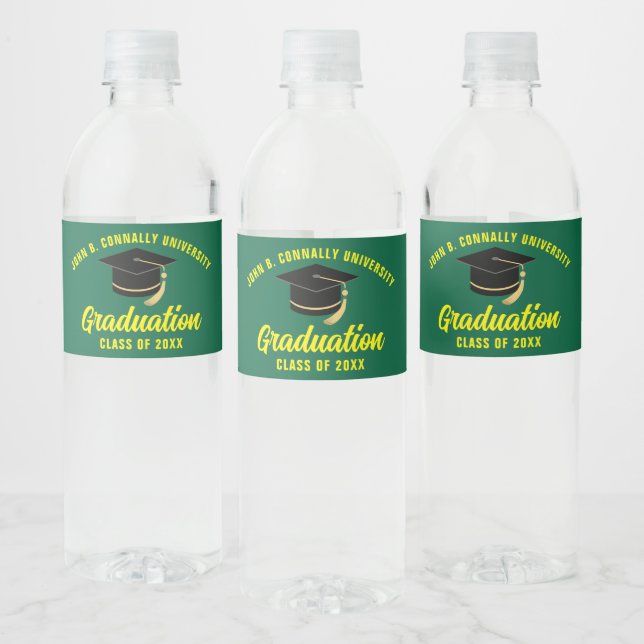 Green Yellow Custom School Graduation Party Water Bottle Label (Bottles)