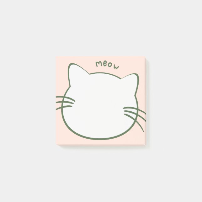 Green Yellow Cute Cat Shape Meow Post-it Notes (Front)