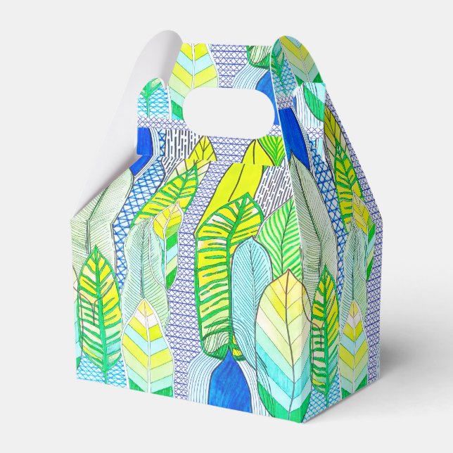 Green Yellow Cute Modern Tropical Boho Leaves Favour Box (Front Side)
