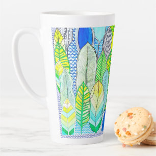 Green Yellow Cute Modern Tropical Boho Leaves Latte Mug