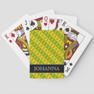 Green & Yellow Dollar Signs ($) Striped Pattern Playing Cards