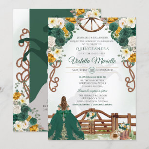 Green & Yellow Elegant Western Charro Quinceanera Invitation