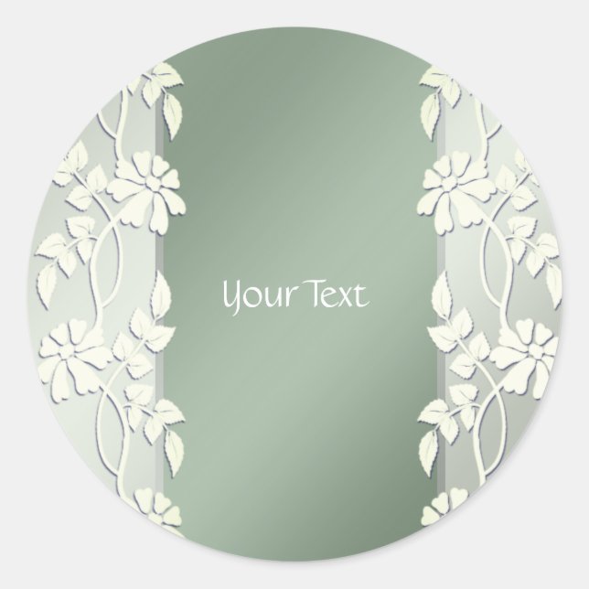 Green Yellow Floral Classic Round Sticker (Front)