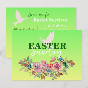 Green & Yellow Floral Easter Church Invitation