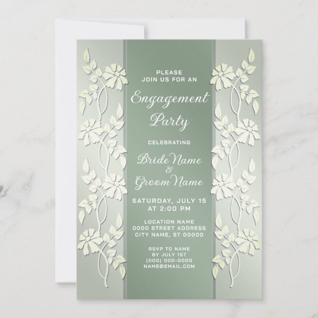 Green Yellow Floral Engagement Invitation (Front)