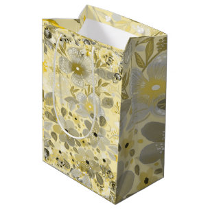 Green & Yellow Floral Pattern  Medium Gift Bag