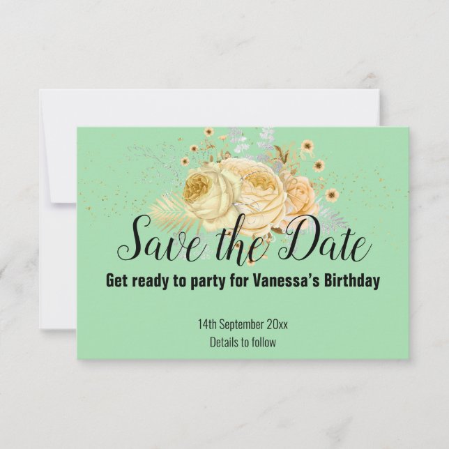 GREEN YELLOW FLORAL SAVE THE DATE RSVP CARD (Front)