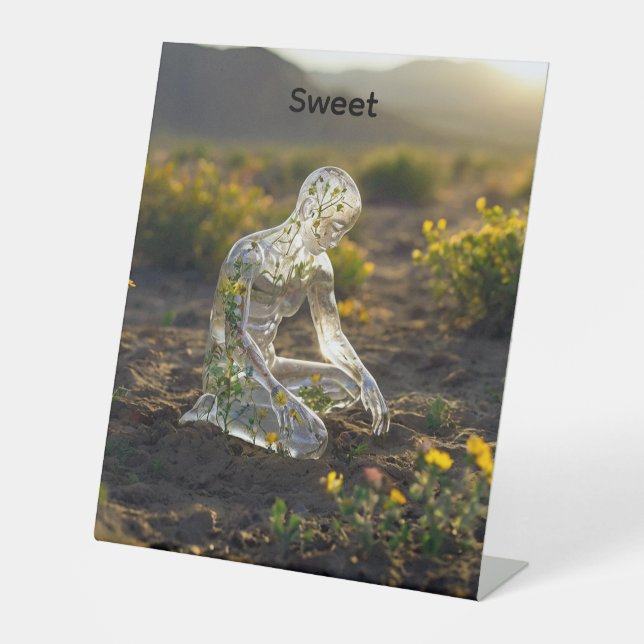 Green & Yellow Flower & Man  Pedestal Sign (Front)