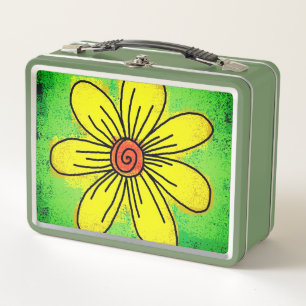 Green & Yellow Flower Metal Lunch Box