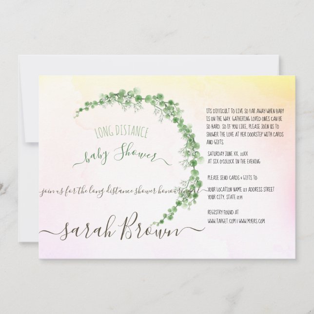 GREEN & YELLOW FOLIAGE  LONG DISTANCE BABY SHOWER INVITATION (Front)