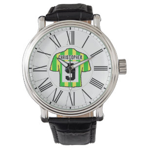 Green & Yellow Football Shirt with Roman Numerals Watch