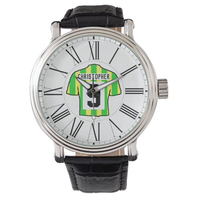 Green  & Yellow Football Shirt with Roman Numerals Watch (Front)