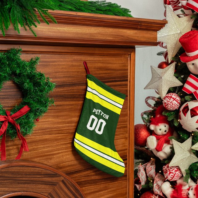 Green & Yellow Football Team Personalised Small Christmas Stocking (Creator Uploaded)