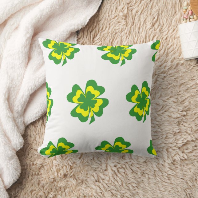 Green Yellow Four Leaf Clover Minimal Cushion (Blanket)
