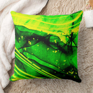 Green Yellow fractal abstract art Cushion