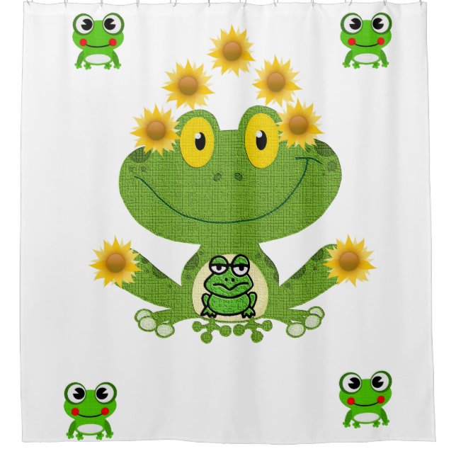 Green yellow frog children's showercurtain white shower curtain (Front)