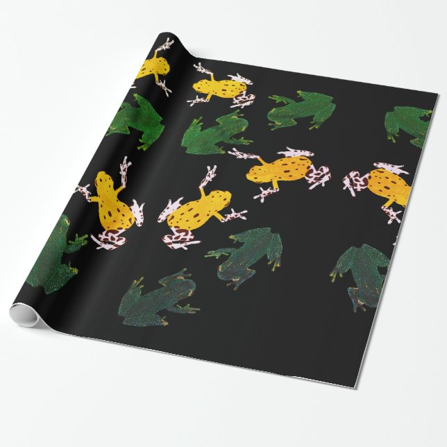 Green Yellow frogs Wrapping Paper (Unrolled)
