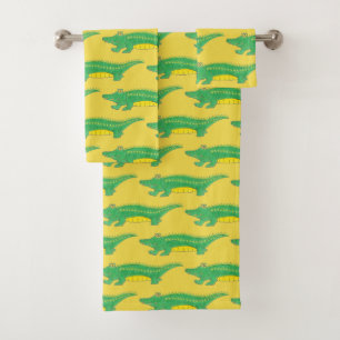 Green Yellow Gator Alligator Croc Crocodile Animal Bath Towel Set