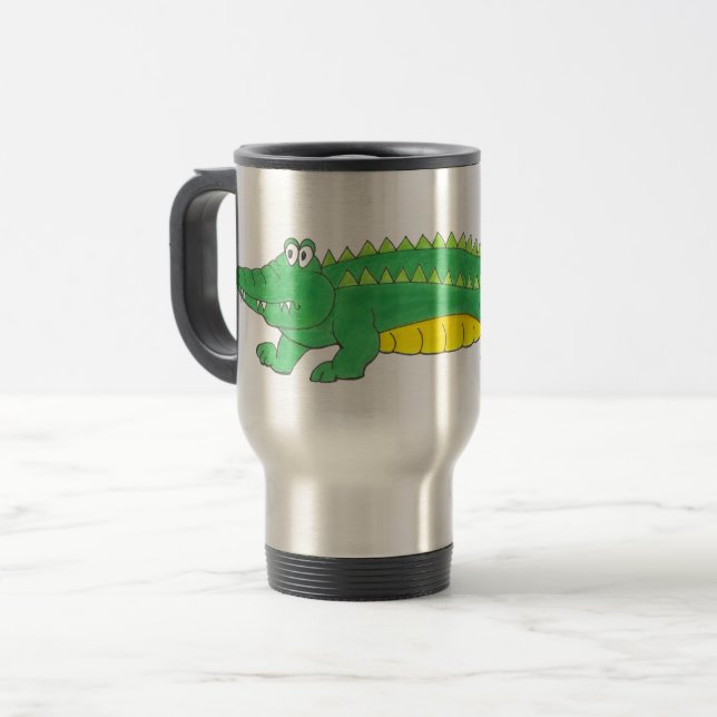 Green Yellow Gator Alligator Croc Crocodile Animal Travel Mug (Front Left)