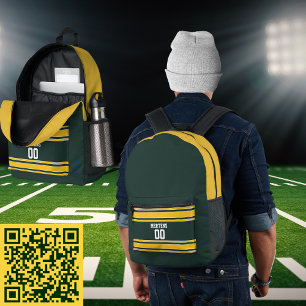 Green Yellow Gold Sports Striped Jersey Team Name Printed Backpack