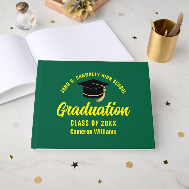 Green Yellow Graduate Custom 2024 Graduation Party Guest Book (Front Open)