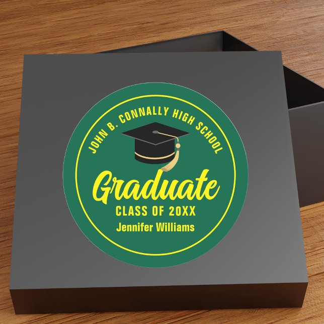 Green Yellow Graduate Custom 2025 Graduation Party Classic Round Sticker (Creator Uploaded)