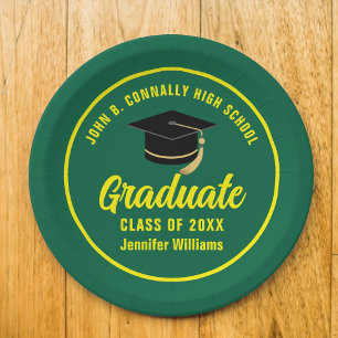 Green Yellow Graduate Custom 2025 Graduation Party Paper Plate
