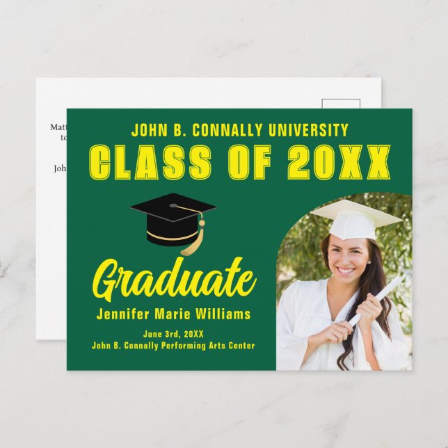 Green Yellow Graduate Custom 2025 Graduation Party Postcard (Front/Back)