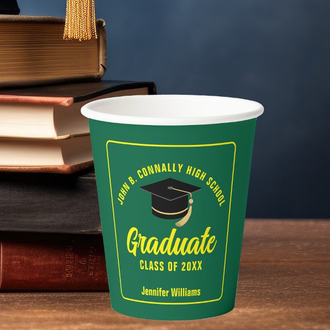 Green Yellow Graduate Custom Graduation Party Paper Cups (Creator Uploaded)