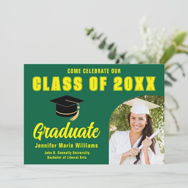 Green Yellow Graduate Photo 2024 Graduation Party Invitation (Standing Front)
