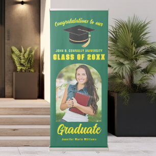 Green Yellow Graduate Photo 2026 Graduation Party Retractable Banner