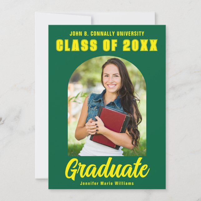 Green Yellow Graduate Photo Modern Bold Graduation Announcement (Front)