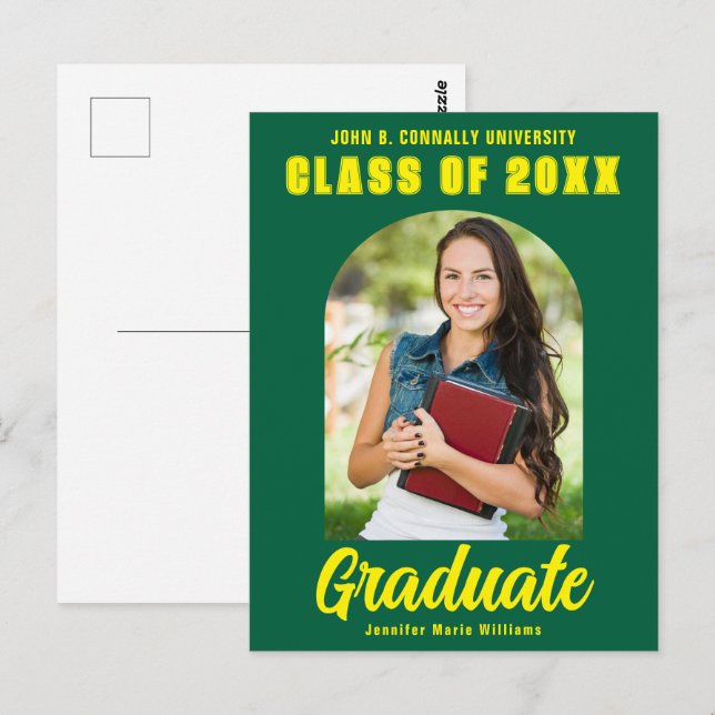 Green Yellow Graduate Photo Modern Bold Graduation Postcard (Front/Back)