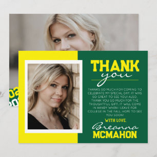 Green & Yellow Graduation 2  Photo Thank You Card